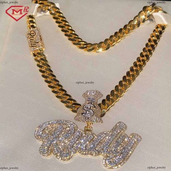 Hip Hop Custom Letter IGI S925 Sterling Silver Gold Plated Iced VVS Moissanite Pendant