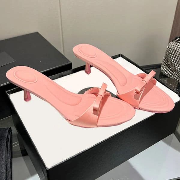 Designer Slippers Bow Low Heeled Slippers Fashion Sildes Women's Colorful Sandals Kitten Heels 5cm Double Slipper Summer Beach Party Sandal Shoes