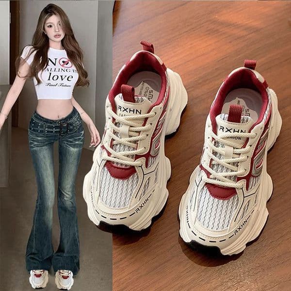 Ddmytiger Campus Hot Selling Red Dad Shoes For Women Spring Summer New Thick Soled Height Increasing Mesh Breathable Street Style Sneakers Outdoor Shoes