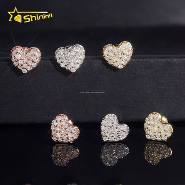 Drop Shipping Bulk Stock Hot Selling VVS Moissanite GRA Certified 925 Sterling Silver Jewelry 925 Heart Shape Stud Earrings