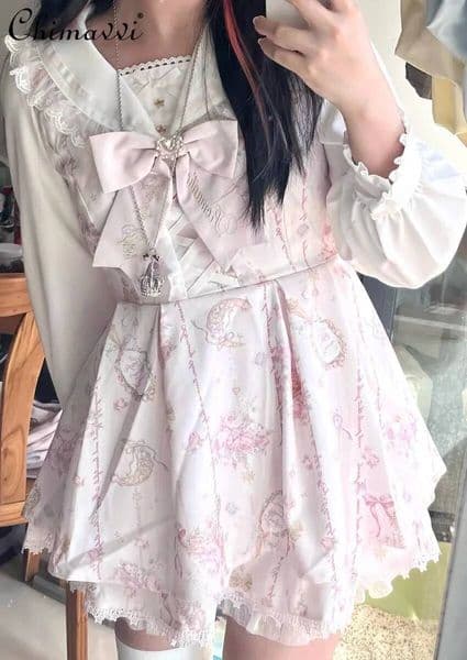 Bestseller Japanese Liz Star Moon Gemstone Cute Big Bow Dress Top and Shorts Autumn New Lolita Princess Sweet Girl Two-Piece Set ddmytues