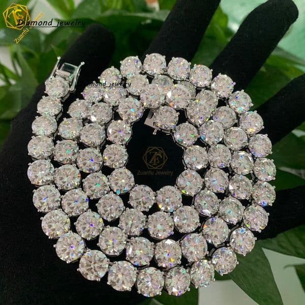 Wuzhou Factory Price Hip Hop Necklace S925 Silver GRA VVS Moissanite 10mm Tennis Link Chain with Pendant