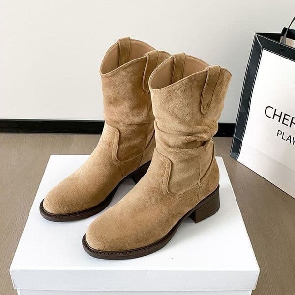 Ddmytiger Melard Western Wrinkled Autumn New Retro British Style Petite Chunky Heel Fashion Boots For Women Outdoor Shoes