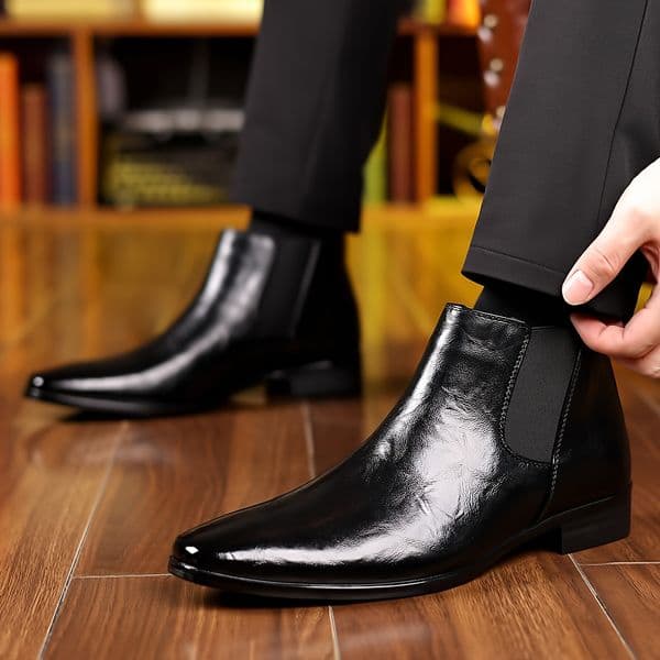 Luxury Premium 2026 Men's Textured Leather Chelsea Pointed Toe Slip On Ankle Boots Soft Breathable Casual Dress Shoes Free Shipping