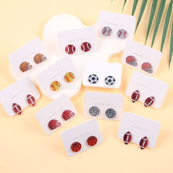 Volleyball Rugby Football Basketball Baseball Charm Ear Stud Earrings For Woman Girl Friendship Earrings
