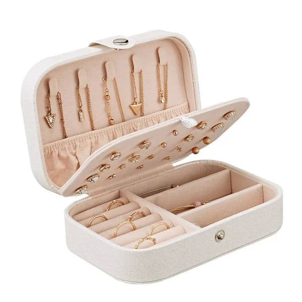 Portable Box Organizer Display Travel Jewelry Case Boxes Button Leather Storage Zipper Jewelers Joyero
