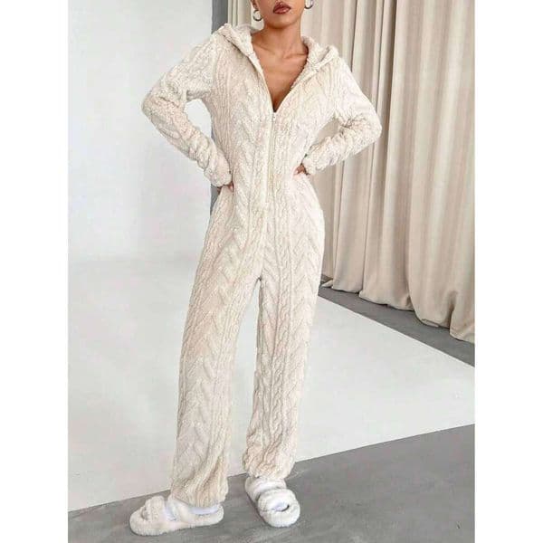 European and American fashion women's solid color wool hooded long sleeve deep V sexy jumpsuit 26W0112