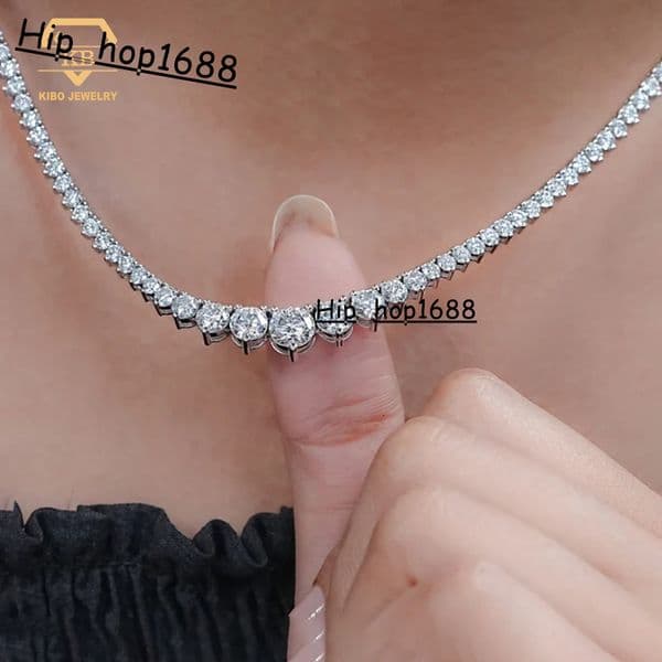 Fine Jewelry Women Gift Wedding Chain Three Prong Graduated Moissaniate Tennis Chain 925 Silver for Women