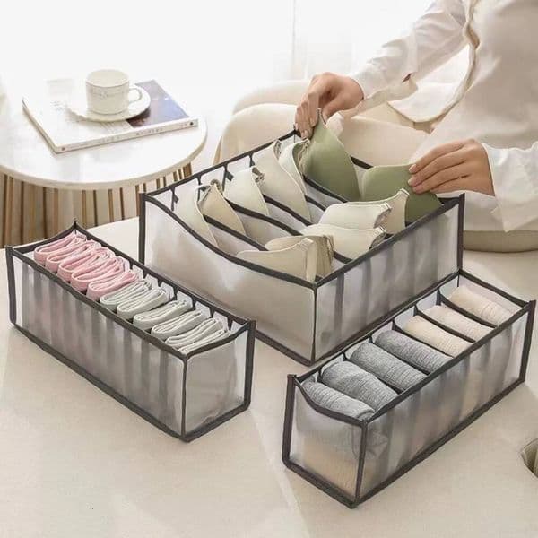 3Pcs Polyamide Underwear Sock Organizer Set, Non-Woven Fabric, Universal Fit, Drawer And Wardrobe Storage Bags For Indoor De