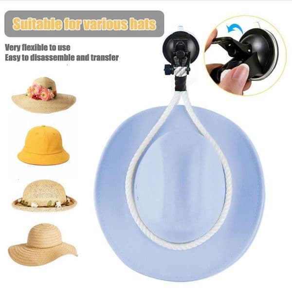 Cross-Border New Car-Mounted Suction Cup Cowboy Holder Wall-Mounted Storage Hook Nylon Rope Hat Rack