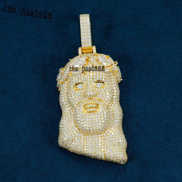 Hip Hop Luxury Custom Jewelry D Color VVS Moissanite Necklace Pendant Men Fashion Iced Out Moissanite Jesus Face Pendant