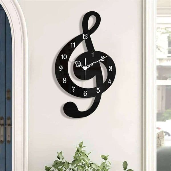 Note Decorative Wall Art Decor Gift Hanging Clock Quiet for Nursery Cafe Classroom Music Lovers KidS Room 26H0113