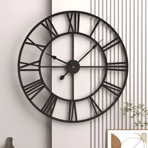 40CM Round Black Retro Roman Numerals Iron Decoration Silent for Living Room Bedroom Wall Clock 26H0113