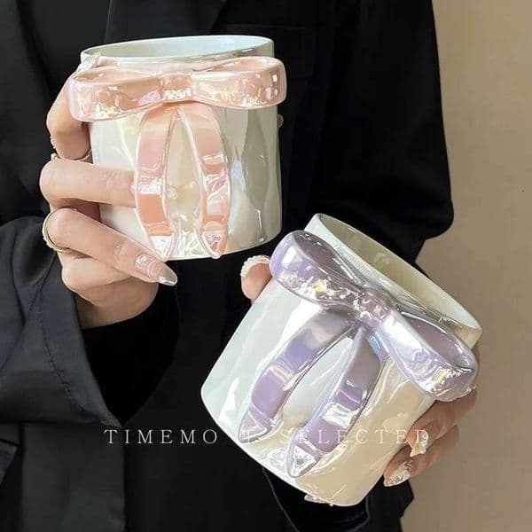 Noble Bowknot Ceramic Mug Pearlescent Water New Tea Milk Coffee Cup Women's Home Drinkware Breakfast Tableware designer luxury Valentine's Day