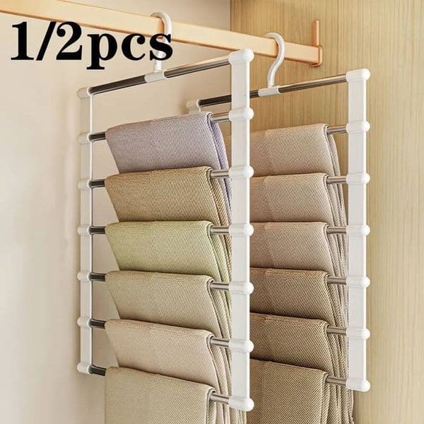 1/2pcs Stainless Steel Trouser Rack Tie Belt Scarf Hanging Holder Foldable Wardrobe Storage Pants Hanger Organizer ddmynov