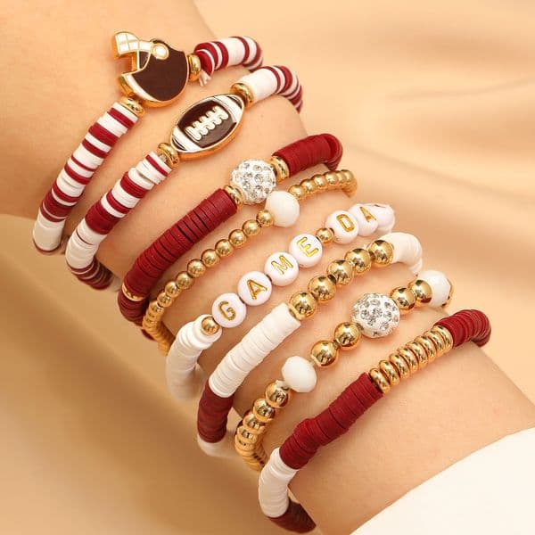 Super Bowl Football Set Game Day Soft Clay Women Multi-layer Stackable Bracelet for Men