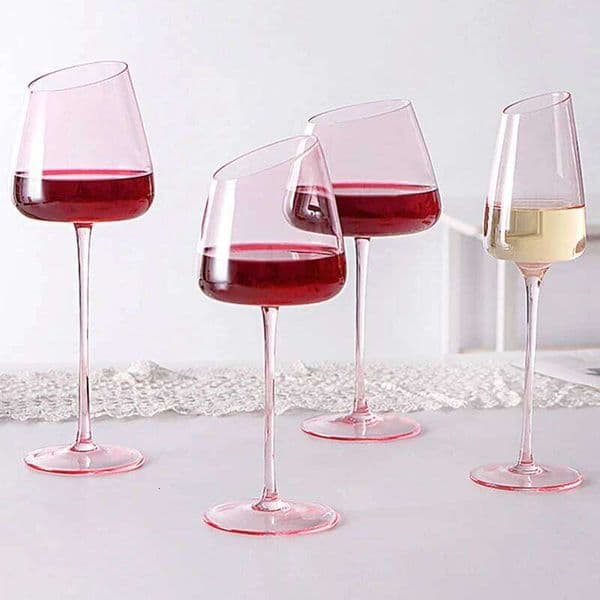 Valentine's Day French Pink Flamingo Red Glasses Set Crystal Glass Goblet Creative Inclined Mouth Concave Bottom Champagne Wine Cup Blue 26H0114