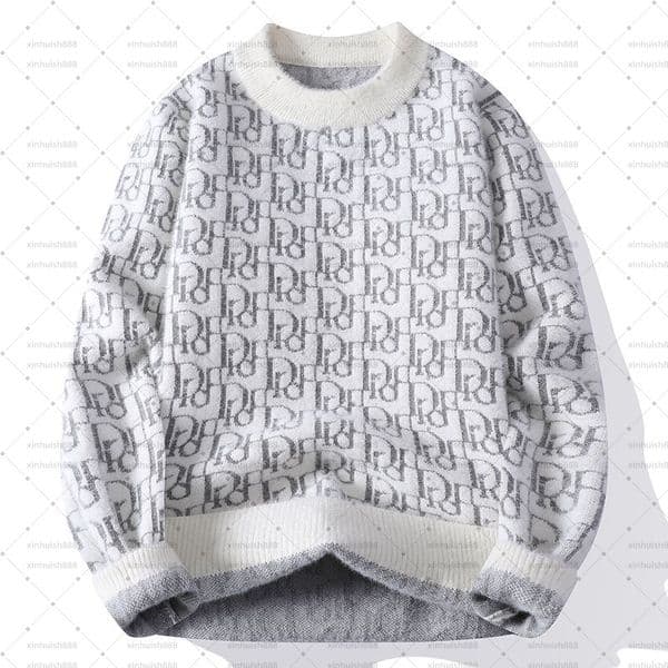 Designer's New Autumn-winter High-neck Sweater With Round Neckline, Casual Jacquard Thick And Warm With Letter Pattern For Men's Knitted Clothing
