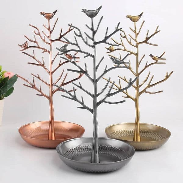 Creative Metal Bird Tree Design Jewelry Display Stand Earring Ring Bracelet Necklace Storage Rack Desktop Organizer Counter Prop ddmynov