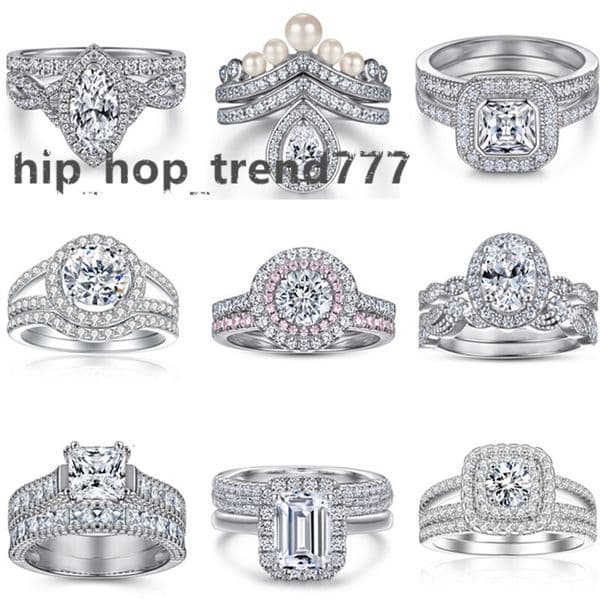 2pcs/set diamond designer ring for woman wed heart pear promise s925 sterling silver Moissanite emerald cut sqaure engagement wedding rings jewelry gift box Size 5-10