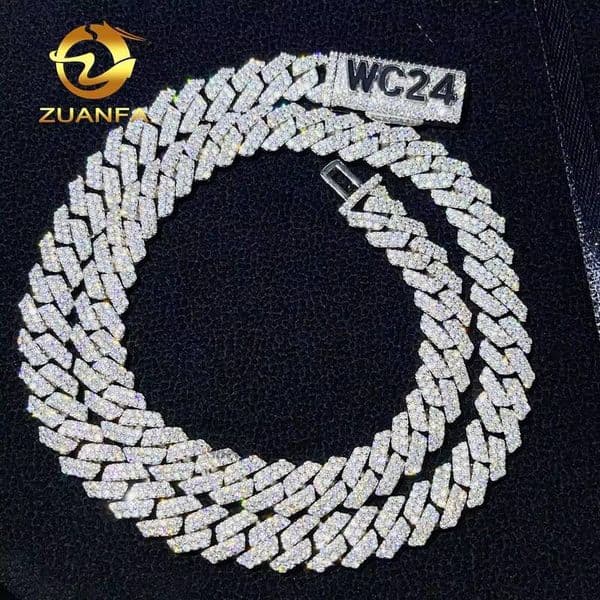 Zuanfa Jewelry Custom Made Name Clasp Miami VVS Moissanite Diamond 10MM Cuban Link Necklace Iced Out Cuban Chain