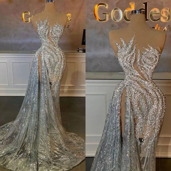 Luxury Mermaid Prom Dress V Neck Sleeveless Sequins 3D Lace Hollow Side Slit Shine Beaded Appliques Evening Dresses 2026 formal dresses for women BC20319 0115