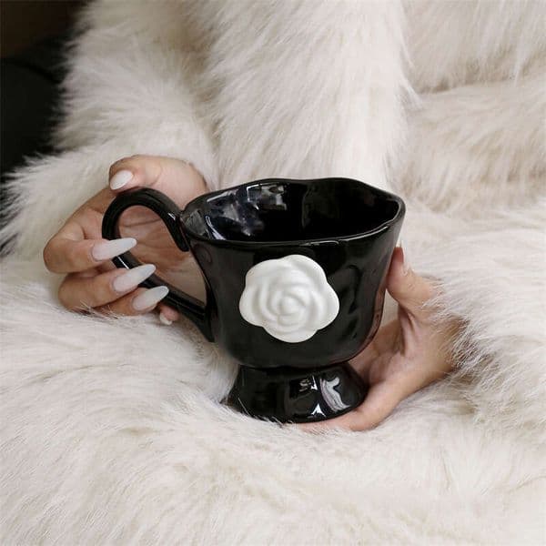 Camellia Wholesale High-Value Relief French Style Home Creative Breakfast Milk Ceramic Coffee Cup Mug
