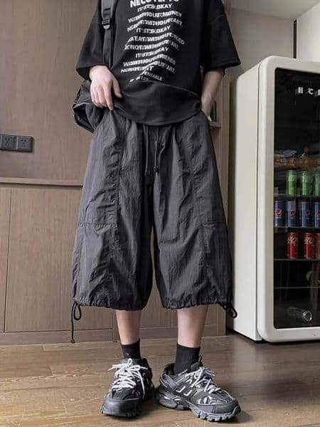 Japanese Yamamoto Style Workwear 7-crop Pants for Mens Summer Thin Loose Wide-leg Shorts Over-knee Casual Pants Underwear Top 260114