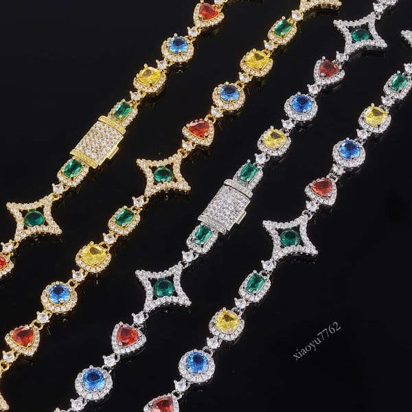 Magical Hip Hop - Brightly colored gemstone necklace - Popular accessory suitable for women - High-end zirconium men's bracelet