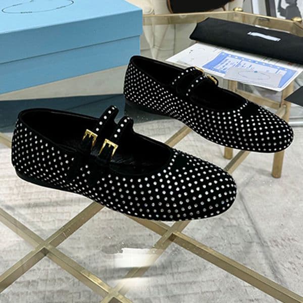 Elegant Miss Suede Ballerinas With Crystals double straps dazzling crystals Wedding banquet ballerinas shoes Adjustable Strap metal buckle women flat shoes