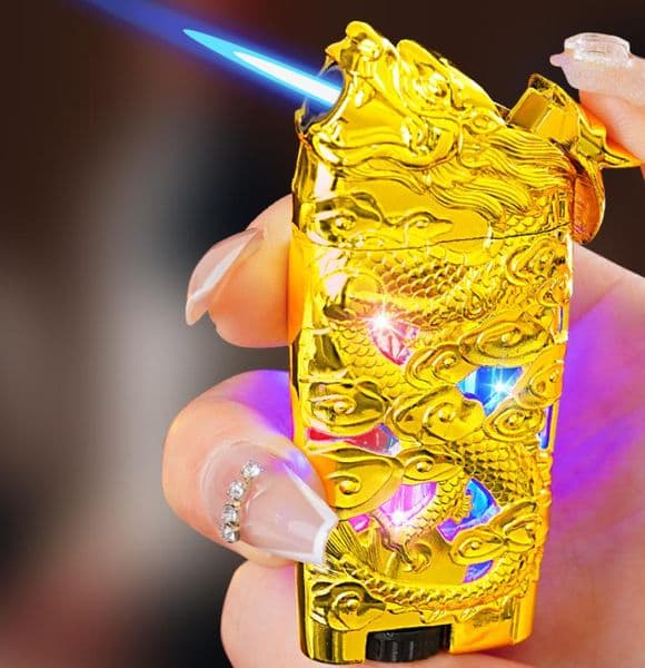 Dragon Relief Straight Glistening Jet Lighter 3 Colors Metal Inflatable No Gas Cigar Butane Windproof Lighters Smoking Tool Accessories