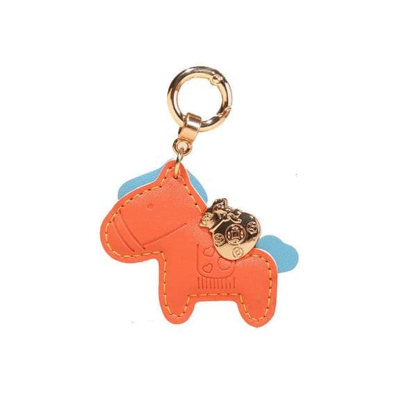 Lucky Pony Leather Keychain Bag Pendant - Cute Cartoon 'Get Rich' Charm for Car Keys & Bags Shockproof phone case