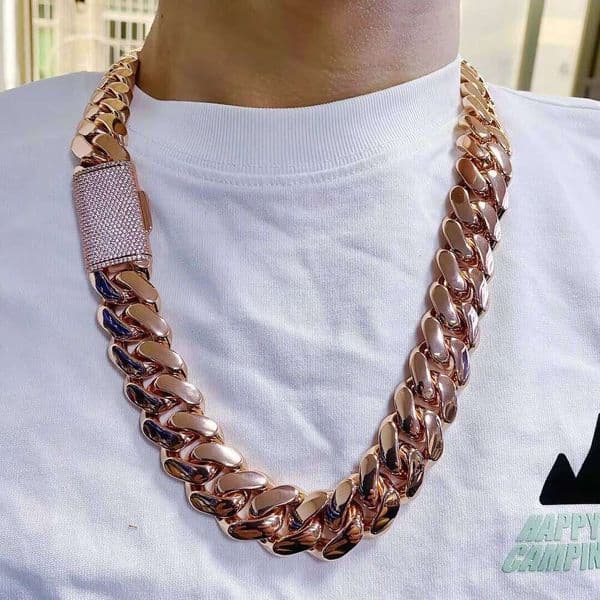 vvs Premium Rose Gold 14k Solid Brass Miami Cuban Chain Men's necklace Free shipping