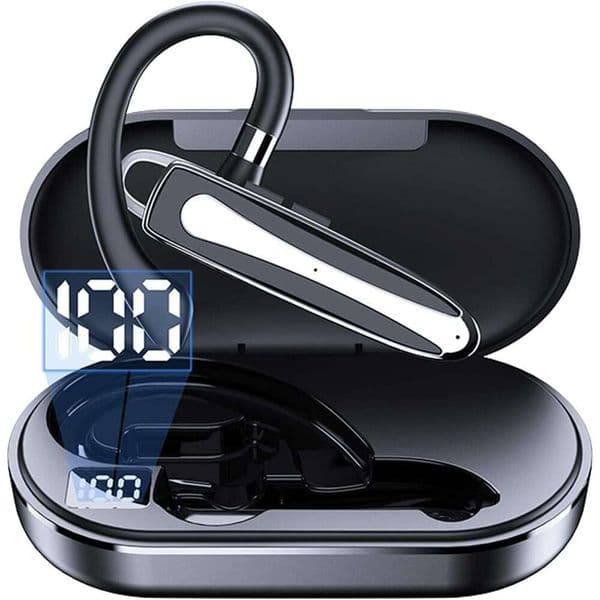 Driver Bluetooth Headset Cell Phones Wireless Earbuds with Earhooks IPX7 Waterproof Dual Microphone Earpiece in Ear Hands Free Single Headphone Charging