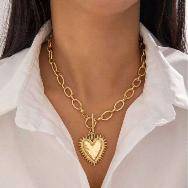 Minimalism Simple Heart Decor Hammering Pattern Creative Chunky Charm Necklace for Women Classic Jewelry Luxury Girl