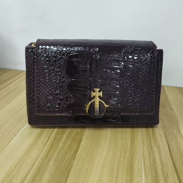 Women's Brand Bags Luxury Saturn Logo Handbag Chocolate Patent Leather Designer Crossbody Bag