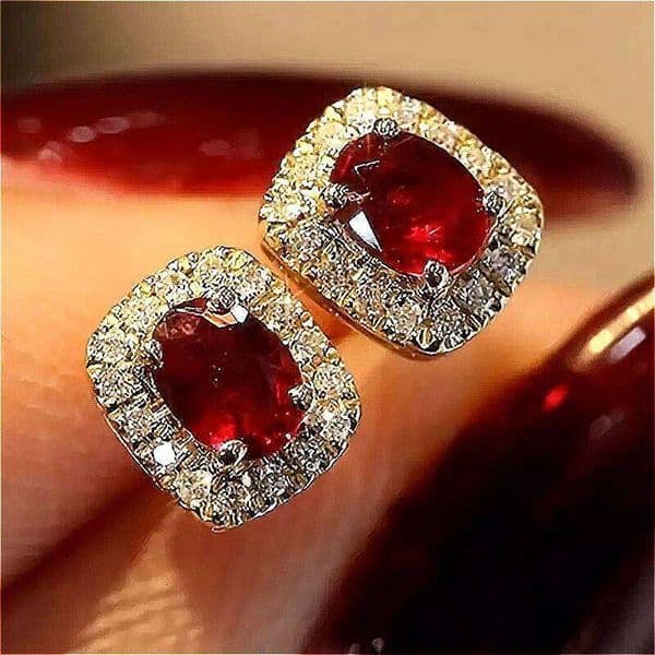 Exquisite Gorgeous Red Synthetic Zirconia Stud Earrings for Women's Fashion Sparking Wedding Banquet Jewelry Accessories Crafts