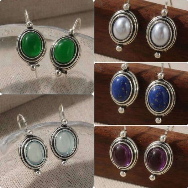 Retro Elegant Imitation Pearl Round Silvery Plated Pendant Earrings Women Handcrafted Copper Jewelry Accessories Exquisite Gifts