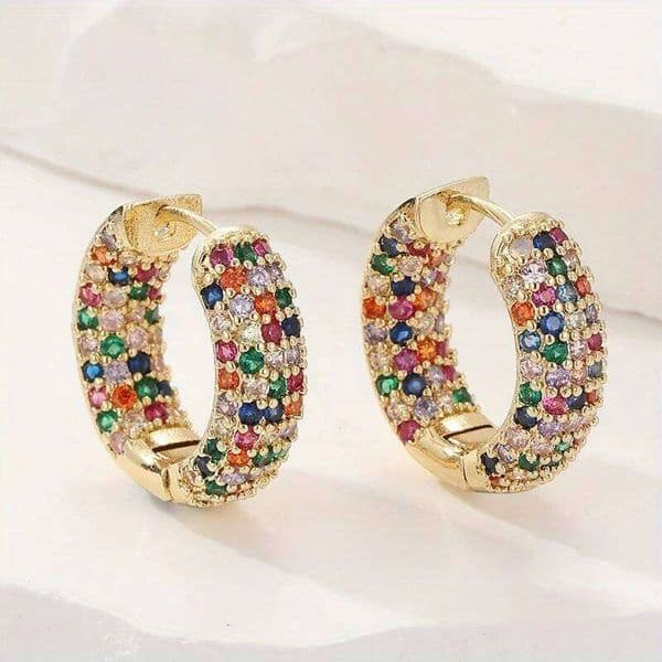 Luxurious Exquisite Inlaid Colored Synthetic Zircon Round Hoop Earrings Women Classic Fashion Party Festival Jewelry Accessories