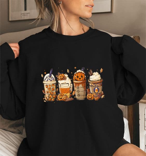 New Halloween Cat Cartoon Print Cotton Crewneck Women's Hoodie Long Sleeve - VT2191