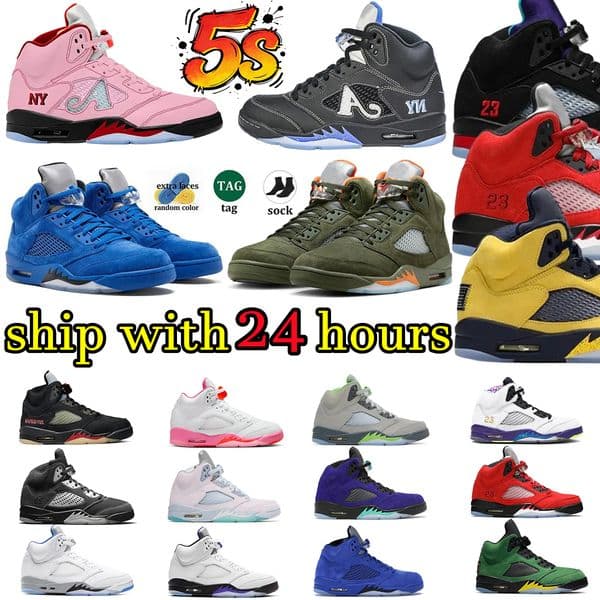 Designer shoes 5s basketball trainers mens 5 Black Metallic Grape Fire Red Boro Arctic Pink Wolf Grey Olive Green Bean Sail Bull Red Suede sneakers