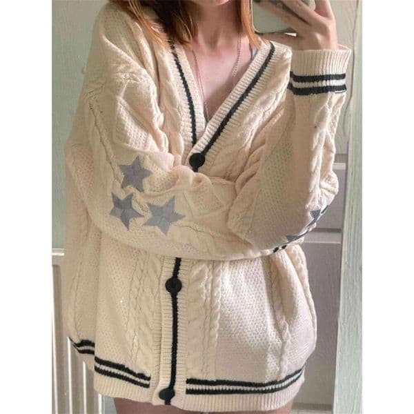 Solid color long sleeved cardigan with feminine temperament commuting batwing knitted beige single breasted sweater jacket