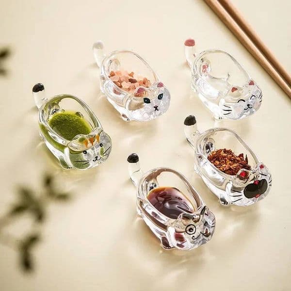 Bestseller Gravy Boat Crystal Glass Cat Seasoning Dipping Plate Multifunctional Soy Sauce Chopstick Holder Condiment Dish ddmytues