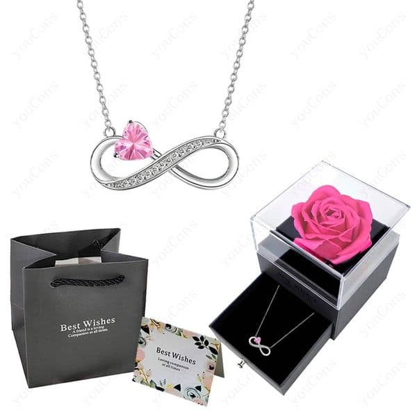 Valentine's Day Luxury Pink Heart Pendant Necklaces With Rose Flower Gift Box For Women Valentine Girlfriend Trendy Christmas Wedding Jewelry ddmytues