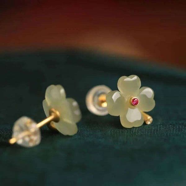Jewellery Earrings 316 Stainless Steel Green Clover Flower Cubic Zirconia Cartilage Stud for Daily Wear and Special Occasion Gift High Quality Texture