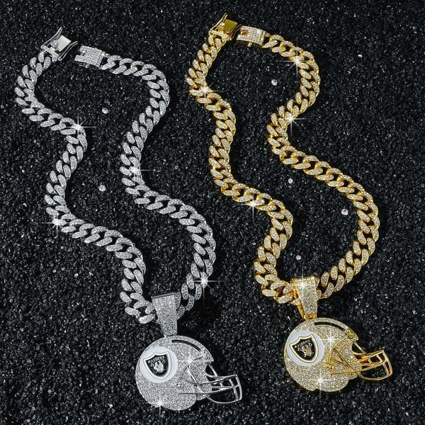 Fashionable and unique unisex New Men's Full Diamond Chain Hip-Hop Style Personalized Helmet Football Team Logo Pendant Necklace