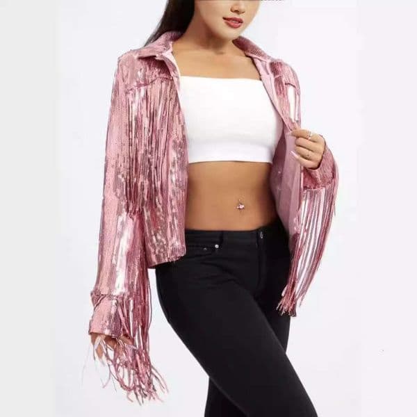 2026 Cross-Border Women's Fashion European and American Tassel Jacket Celebrity Style Sequin Top Performance Costume Lined
