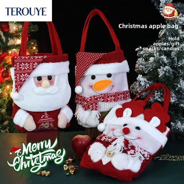 bag TEROUYE Christmas New Fashionable Cute Christmas Eve Apple Bag Children's atmosphere Gift Bag Handbag Flip up Cartoon Christmas Candy Bag