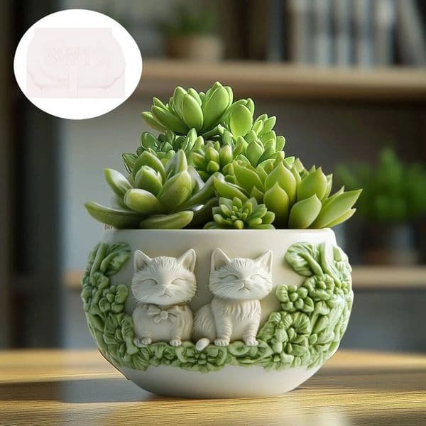 Valentine's Day Cat relief circular storage box gypsum cute squat succulent plant flowerpot resin mold pet cat candle cup cement molds ddmySat
