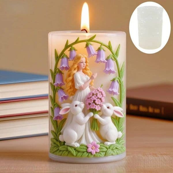 Valentine's Day Goddess holding relief cylindrical candle mold Wind chime rabbit resin mould Girl flower Bunny gypsum molds ddmySat